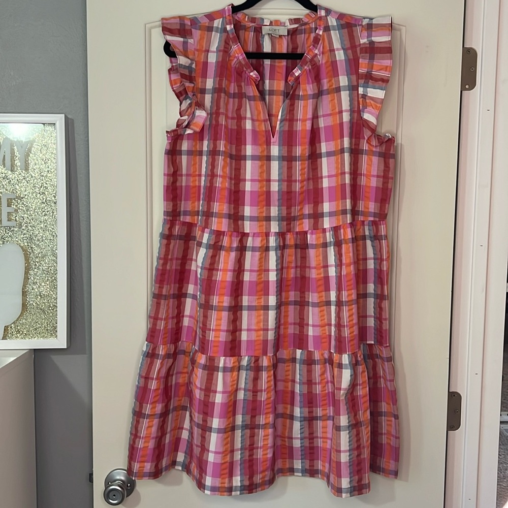 LOFT Plaid Babydoll Style Tiered Dress Size XL